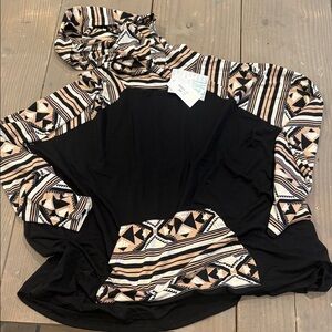 LuLaRoe Black Hoodie with Beige and Cream Aztec Trim